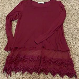 Maroon Long Sleeve Embellished Top